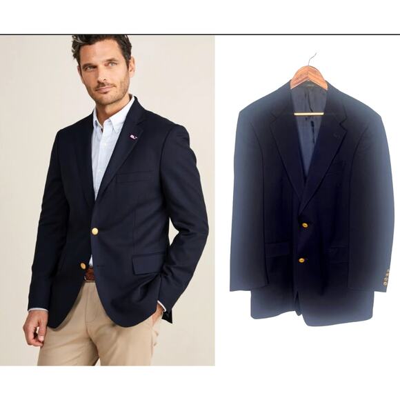 Hart Schaffner Marx Other - Hart Schaffner&Marx 40R Wool Blazer Old Money Gold Buttons Jacket Navy Blue EUC!